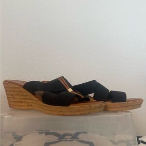 Italian Shoemaker Black Brown Slip On Wedge Sandals Size 10